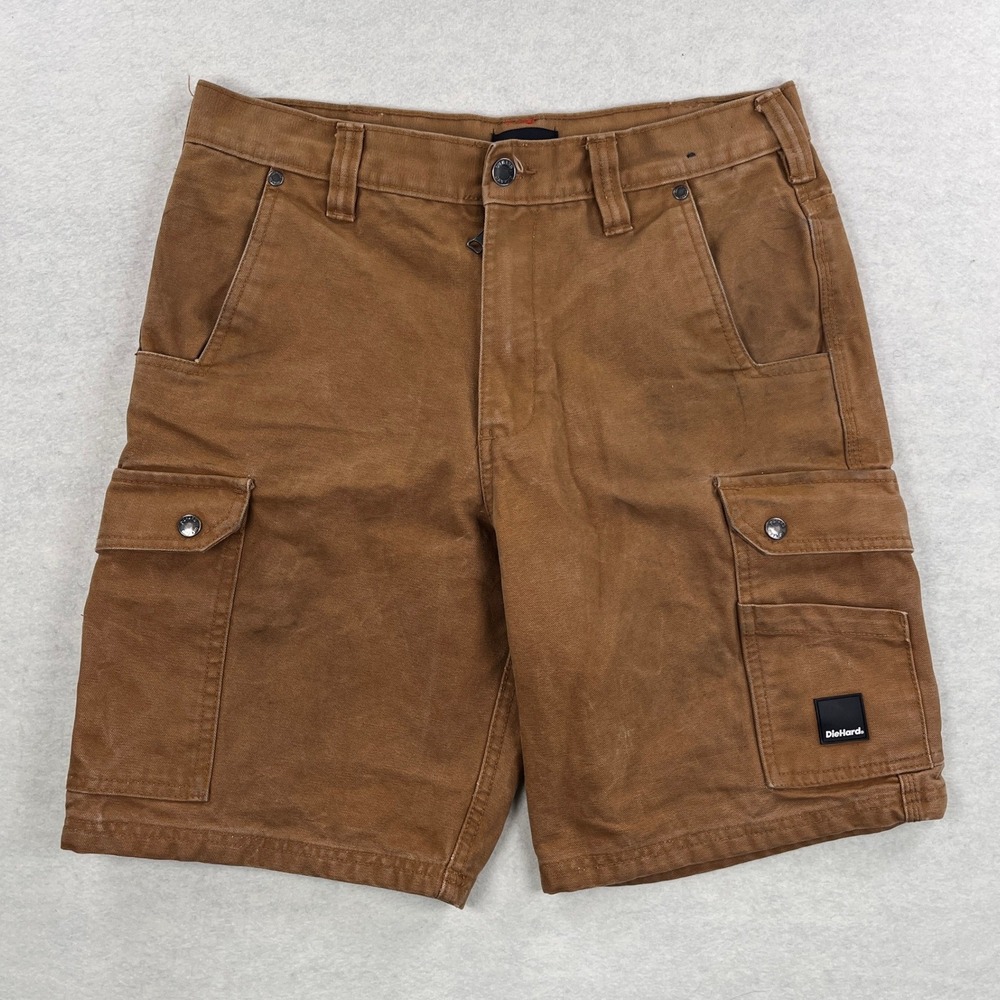 DieHard Mens Brown Cotton Duck Canvas Cargo Workwear Utility Shorts Size 32